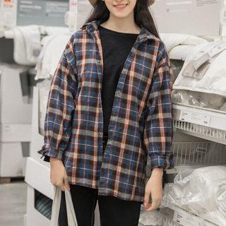 Lantern Sleeve Plaid Blouse