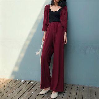 Set: Cropped Cardigan + Wide Leg Pants