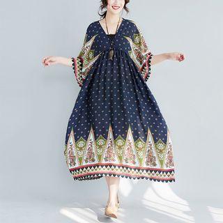 Print A-line Midi Chiffon Dress