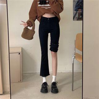 Fringed Hem Bootcut Cropped Jeans