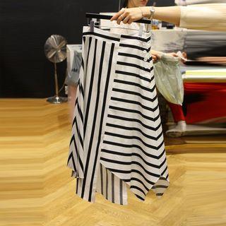 Striped Irregular Hem A-line Skirt