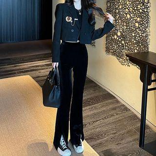 High Waist Velvet Boot Cut Pants