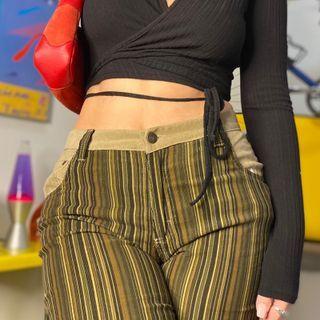 Stripe Pattern Bootcut Pants