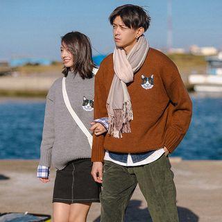 Couple Matching Mock-neck Embroidery Sweater