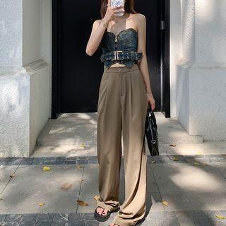 High-waist Ripped Wide-leg Dress Pants
