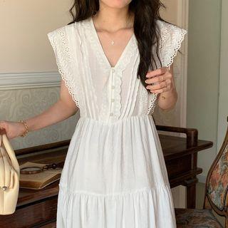 Cap-sleeve Lace Trim Midi Smock Dress