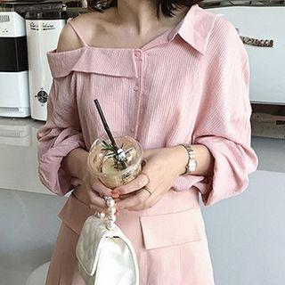 Long-sleeve Asymmetric Cold Shoulder Shirt