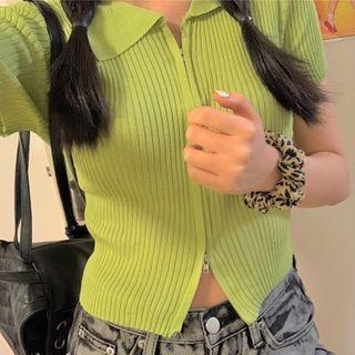 Polo Zip Cropped Cardigan