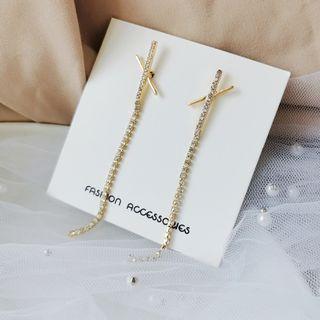 Metal Bar Rhinestone Fringe Drop Earring