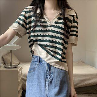 V-neck Striped Cutout Cropped Top