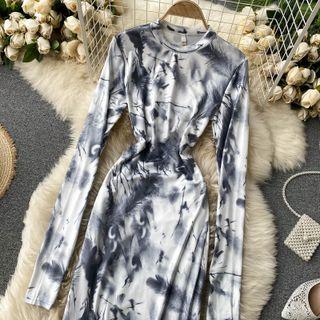 Long-sleeve Tie-dyed Slim-fit Dress