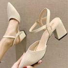 Pointed Toe Block Heel Knitted Sandals