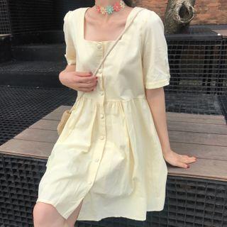 Square-neck Short-sleeve A-line Dress As Shown In Figure - One Size