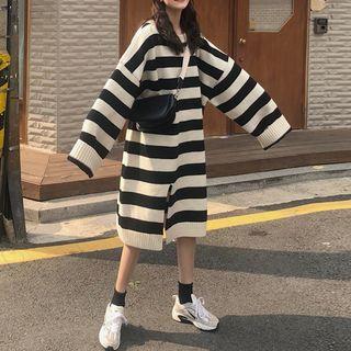 Color-block Stripe Slit-hem Knit Dress