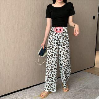 Flower Print Cropped Wide-leg Pants / Plaid Pants