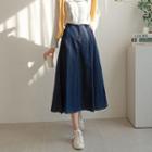 Stitched Long Flared Denim Skirt Dark Blue - One Size
