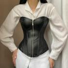 Faux Leather Zip-up Corset Top