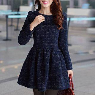 Long-sleeve Tweed Mini Dress