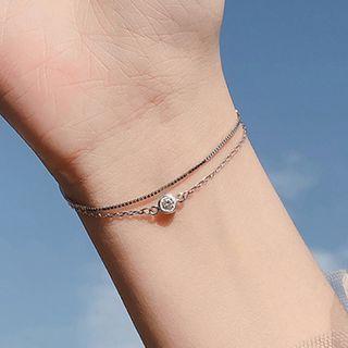 Rhinestone Layered Bracelet Double Layers - Silver - One Size