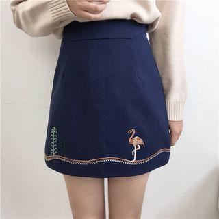 Embroidered A-line High-waist Skirt