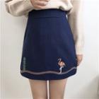 Embroidered A-line High-waist Skirt