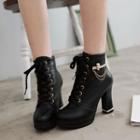 Chained Faux-leather Chunky-heel Boots