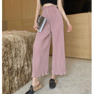 Drawstring-waist Accordion Pleated Cropped Wide-leg Pants