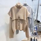 Set: Turtleneck Cropped Sweater Vest + Plain Cardigan