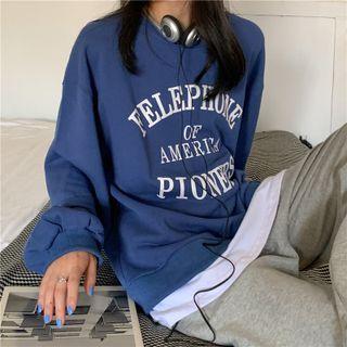 Mock Two-piece Round-neck Lettering Pullover