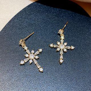 Rhinestone Cross Earring 1 Pair - E1578 - Gold - One Size