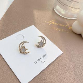 Moon & Star Rhinestone Star Earring 1 Pair - Stud Earring - Gold - One Size