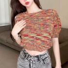 Puff-sleeve Crop Knit Top Red - One Size