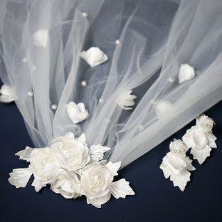Wedding Floral Accent Veil / Clip-on Earrings