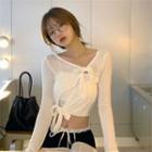 Long-sleeve Ribbon Tie-front Top / Camisole Top