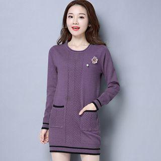 Long-sleeve Pocketed Knitted Dress