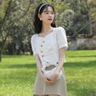 Short-sleeve Button-up Blouse White - One Size