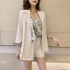 Spaghetti Strap Sequined Top / Single Breasted Blazer / Shorts / Set