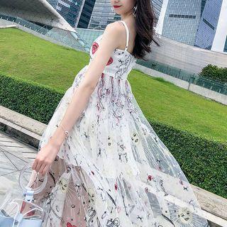 Embroidered Midi Mesh Sundress