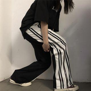 Striped Zip-accent Wide Leg Pants