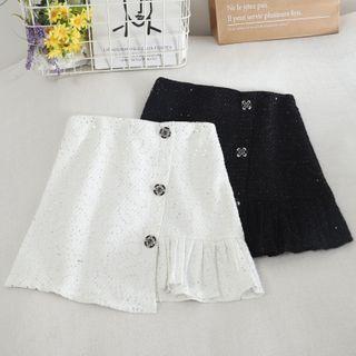 Asymmetric Ruffle Hem Sequined Mini Skirt