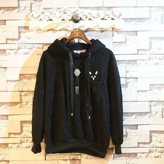 Hooded Embroidery Furry Pullover