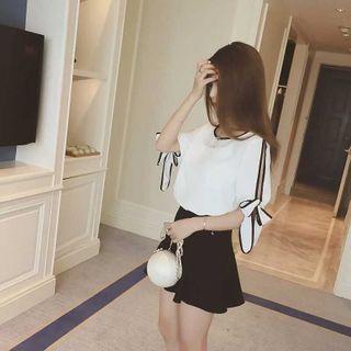 Elbow-sleeve Cold Shoulder Blouse As Shown In Figure - One Size