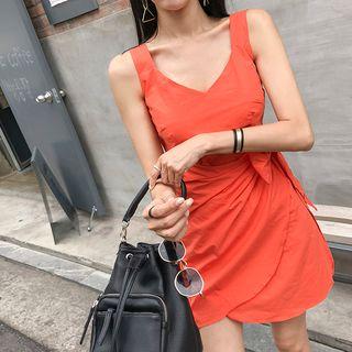 Sleeveless Wrap-front Mini Sheath Dress