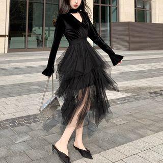 Mock Two Piece Midi Party Dress