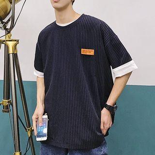 Patched Striped Short-sleeve Top
