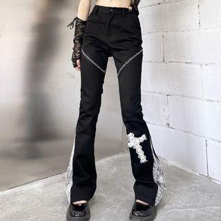 Lace Panel High-waist Pants