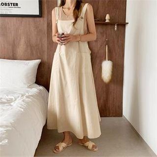 Dual-pocket A-line Maxi Suspender Dress