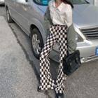 High-waist Plaid Boot-cut Knit Pants