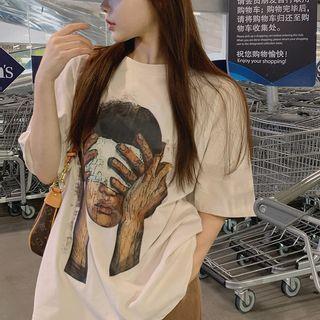Short-sleeve Print T-shirt Print - Almond - One Size