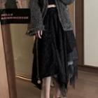 Irregular Lace Midi A-line Skirt Black - One Size